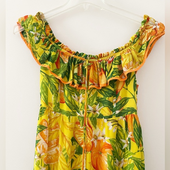 FARM RIO Tangerines Fruit Print Ruffled Midi Dress Tropical Summer Vacation XS - Picture 12 of 13
